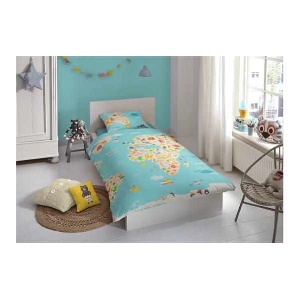 World Map gyerek pamut ágyneműhuzat, 140 x 200 cm - Good Morning-image-1