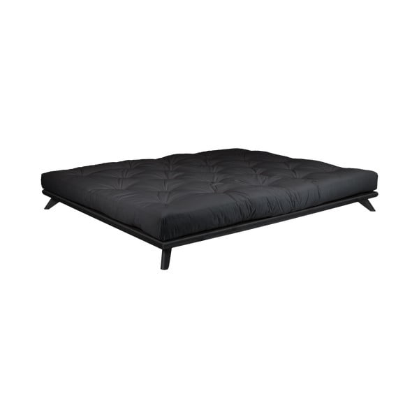 Senza Comfort Mat Black/Black borovi fenyőfa franciaágy matraccal, 180 x 200 cm - Karup Design