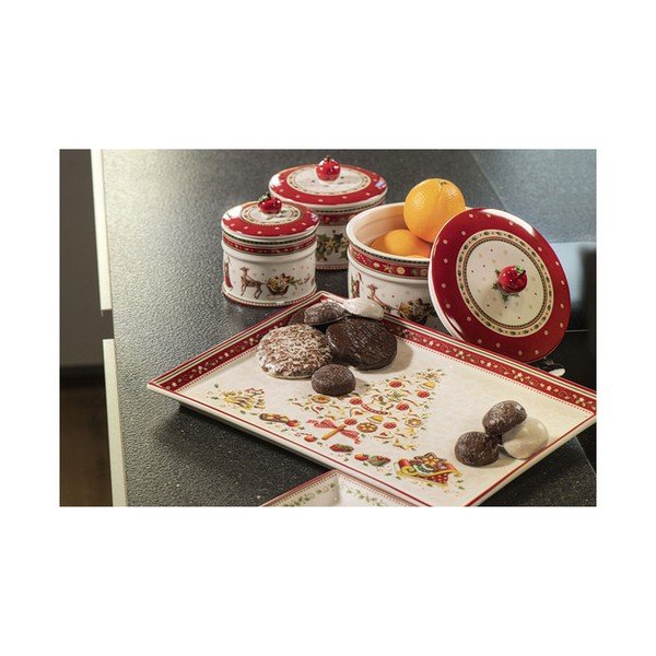 Piros-bézs porcelán szervírozó tányér karácsonyi motívummal, 40 x 27,5 cm - Villeroy & Boch-image-2
