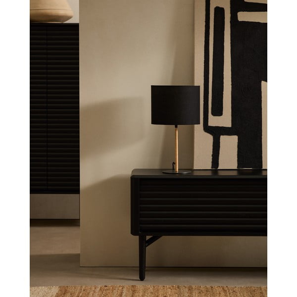 Fekete asztali lámpa textil búrával (magasság 45 cm) – Kave Home-image-1