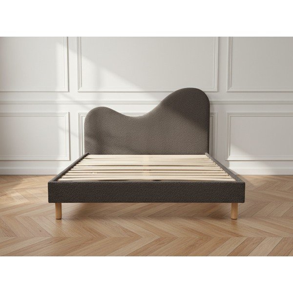 Barna kárpitozott kárpitozott franciaágy ágyráccsal 160x200 cm Celina – Bobochic Paris-image-3