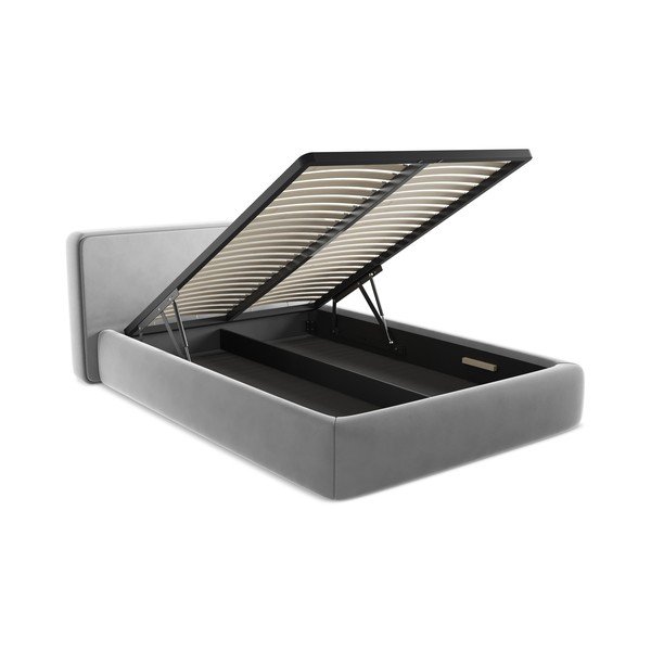 Szürke kárpitozott ágyneműtartós franciaágy ágyráccsal 140x200 cm Kiana – Makamii-image-3