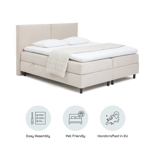 Bézs ágyneműtartós boxspring ágy 160x200 cm Elva Bold – Bonami Selection-image-4