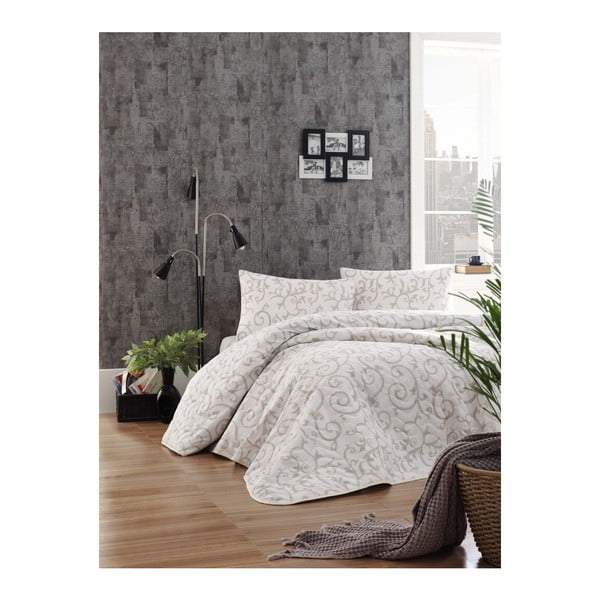 Merle krémszínű ágytakaró és egy párnahuzat szett, 160 x 220 cm
