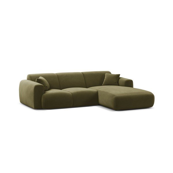 Khaki bársony sarokkanapé (jobb oldali-heverő résszel) Molino – Micadoni 