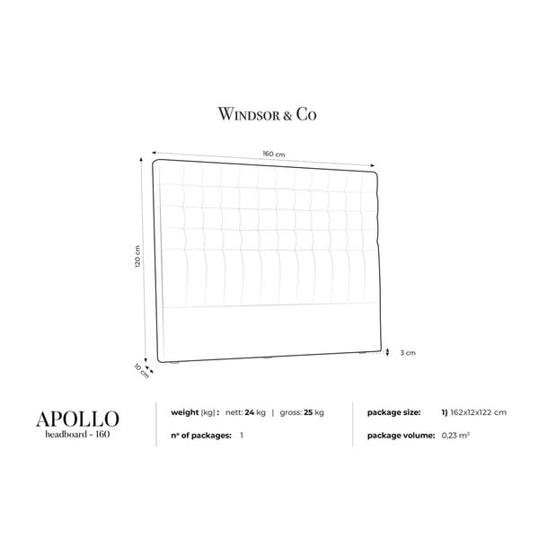 Apollo sötétszürke ágytámla bársony kárpittal, 160 x 120 cm - Windsor & Co Sofas-image-4