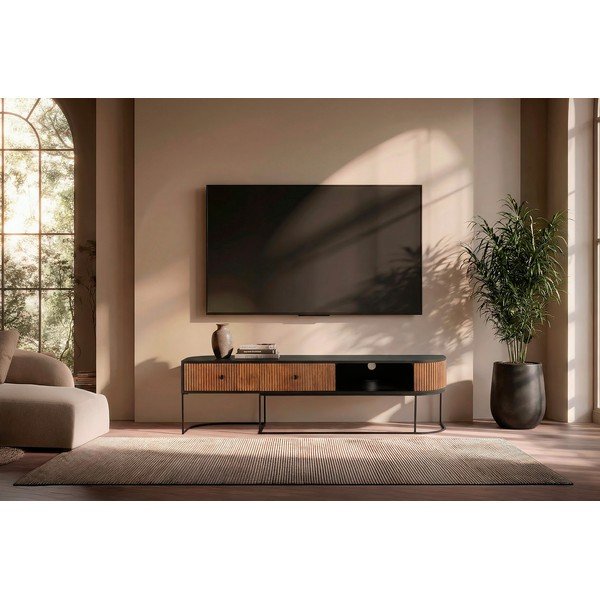 Natúr színű mangófa TV-állvány 160x45x40 cm Curve – MOME-image-1