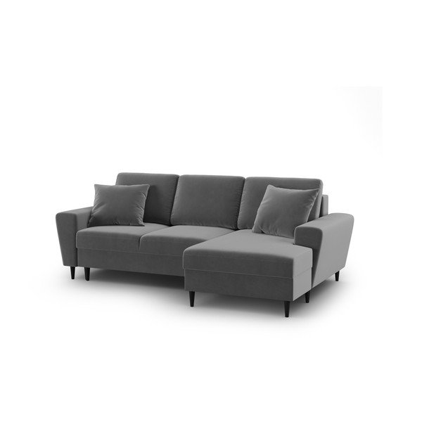 Világosszürke bársony kinyitható tárolóhelyes sarokkanapé (jobb oldali-heverő résszel) Kyoto – Cosmopolitan Design-image-1