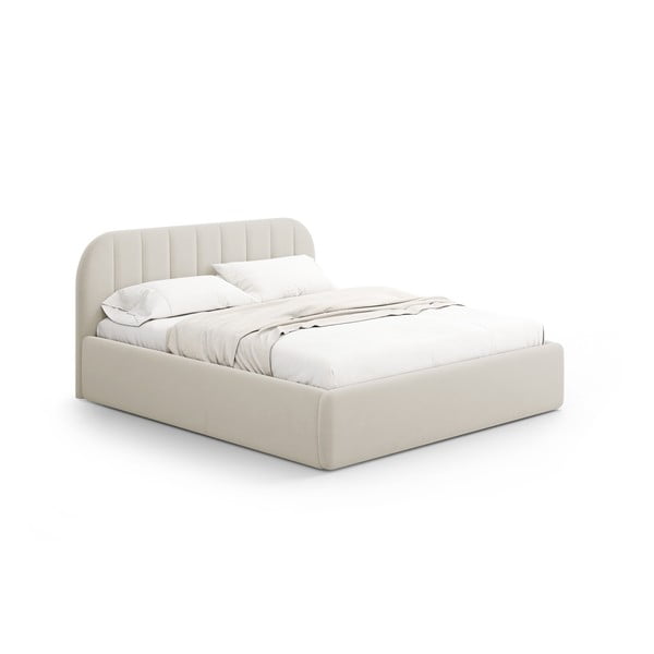 Bézs kárpitozott ágyneműtartós franciaágy ágyráccsal 140x200 cm Juno – Windsor & Co Sofas