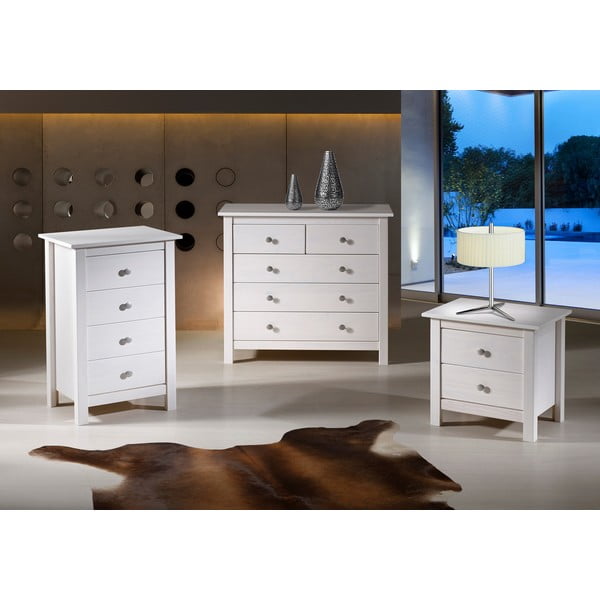 Berna fehér 2 fiókos éjjeliszekrény tömör borovi fenyőből - Marckeric-image-1