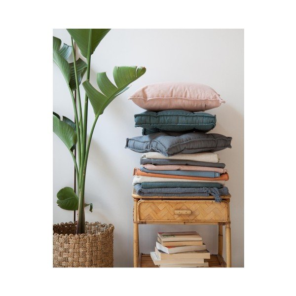 Square kék kevert len párna, 37 x 37 cm - Surdic-image-1