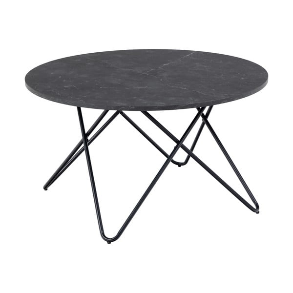 Fekete kerek dohányzóasztal márvány dekoros asztallappal ø 80 cm Wyre – Actona