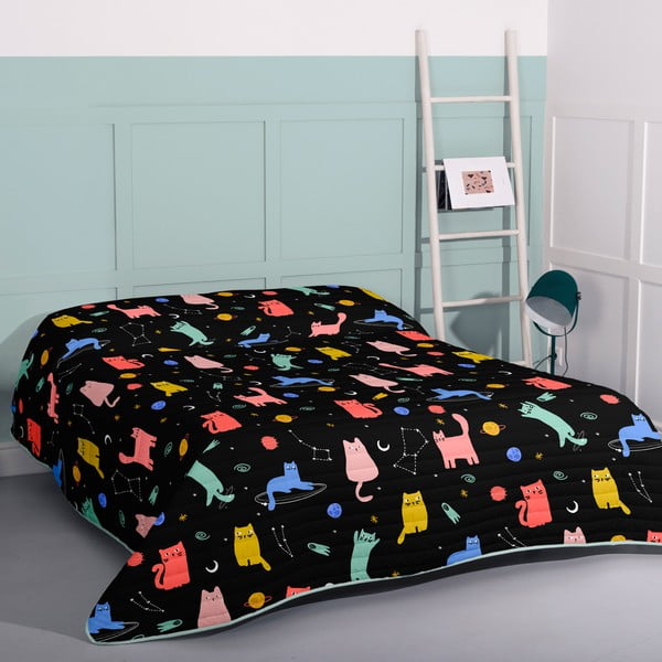 Fekete steppelt ágytakaró 180x260 cm Cosmic cats – Aware