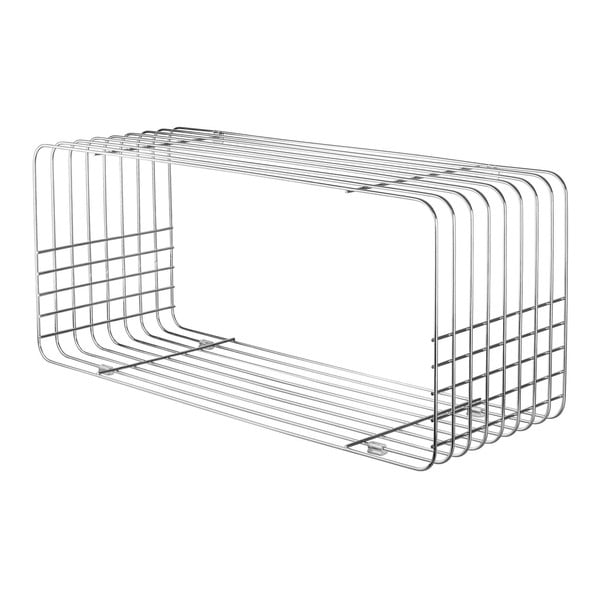 Fényes ezüstszínű fém fali könyvespolc 70x30 cm Wire – Mette Ditmer Denmark