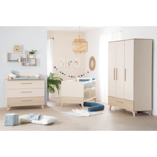 Krémszínű-natúr színű gyerek komód pelenkázó feltéttel, tölgyfa dekorral 110x98x75 cm Sidney – Roba-image-4