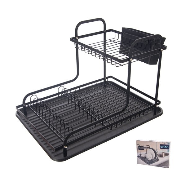 Fekete fém kétszintes edényszárító 42,5x32 cm Radka – Orion-image-3