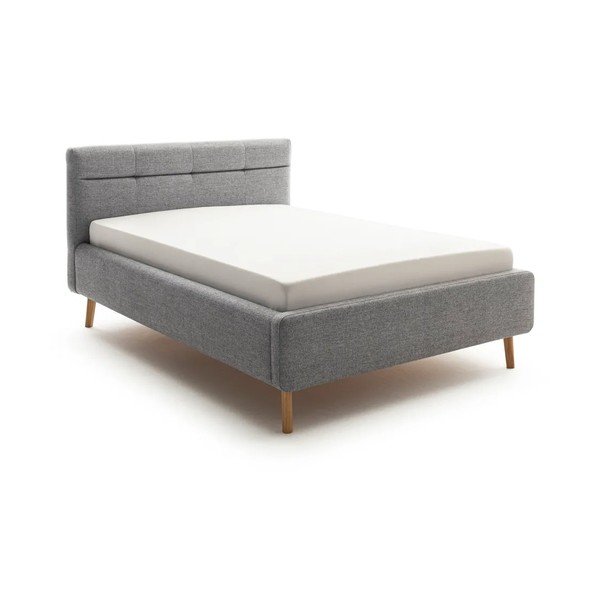 Szürke kárpitozott ágyneműtartós franciaágy ágyráccsal 140x200 cm Lotte – Meise Möbel