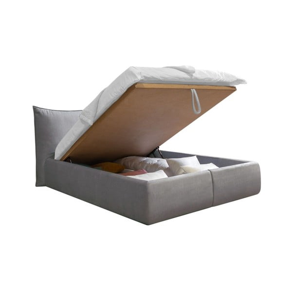 Világosszürke kárpitozott franciaágy tárolóhellyel ágyráccsal 160x200 cm Jade – Bobochic Paris-image-3