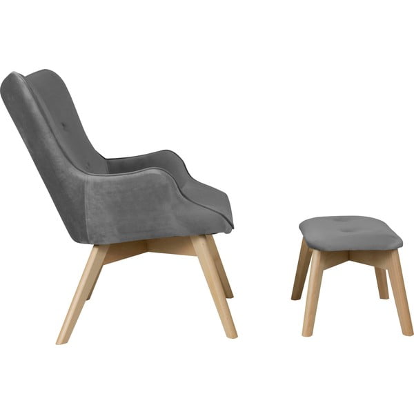 Szürke bársony fotel lábtartóval Niko – Ropez-image-3