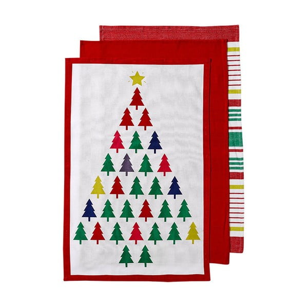 Bright Christmas Tree 3 db-os karácsonyi mintás konyharuha szett, 70 x 45 cm - Ladelle