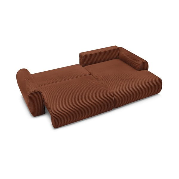 Téglavörös kordbársony kinyitható sarokkanapé (jobb oldali) Lucien – Bobochic Paris-image-4