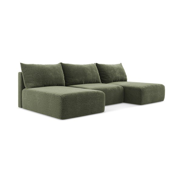 Zöld kinyitható-tárolóhelyes sarokkanapé Kalena – Makamii-image-1