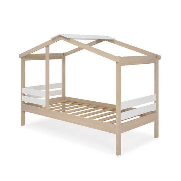 Fehér-natúr színű házikó alakú gyerekágy borovi fenyő dekorral 90x190 cm Angel – Marckeric-image-4