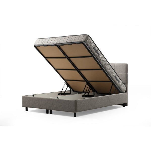 Világosszürke kárpitozott ágyneműtartós franciaágy ágyráccsal 160x200 cm Vitalia – Kalune Design-image-2