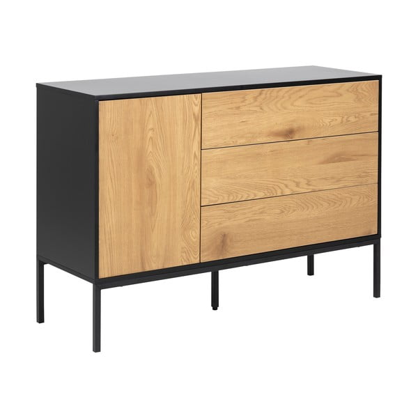 Fekete-natúr színű alacsony komód tölgyfa dekorral 120x82 cm Seaford – Actona-image-2