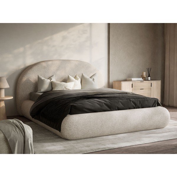 Krémszínű kárpitozott ágyneműtartós franciaágy ágyráccsal 140x200 cm Maumere – Maison de Rêve-image-1