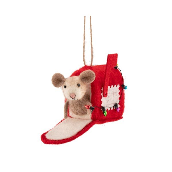 Textil karácsonyfadísz 13 cm Mouse in Letter Box – Sass & Belle