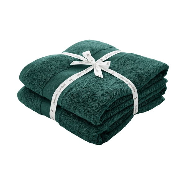 Sötétzöld frottír pamut fürdőlepedő szett 2 db-os 90x140 cm Anti-Bacterial – Catherine Lansfield-image-4