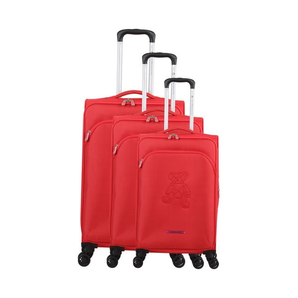 Emilia 3 db piros gurulós bőrönd - Lulucastagnette
