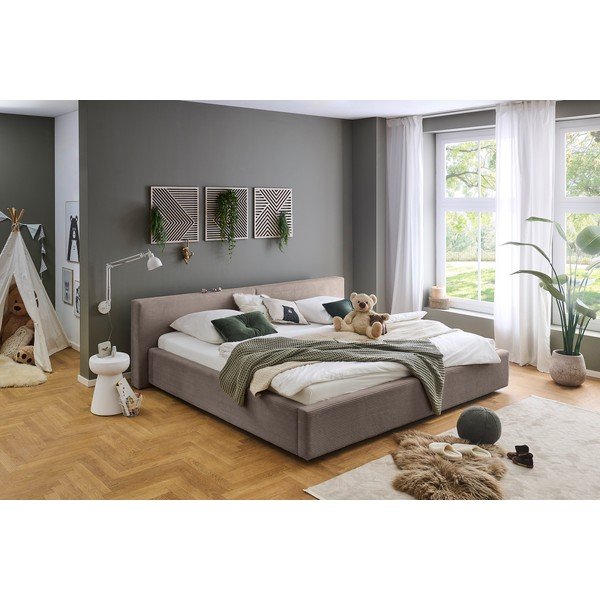 Szürkésbarna kárpitozott ágyneműtartós franciaágy ágyráccsal 200x240 cm Cube – Meise Möbel-image-4