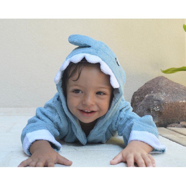 Kék pamut gyerek fürdőköpeny S Shark - Rocket Baby-image-4