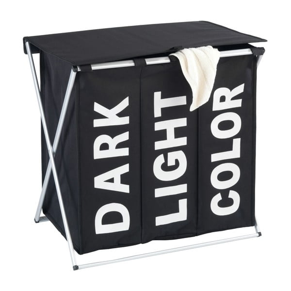 Trio három rekeszes fekete szennyestartó, 118 l - Wenko-image-1