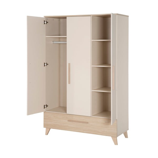 Krémszínű-natúr színű gyerek ruhásszekrény tölgyfa dekorral 118x190x52 cm Sidney – Roba-image-3