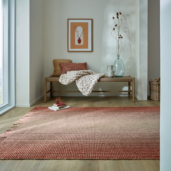 Piros kétoldalas kézi szövésű jutakeverék szőnyeg 200x290 cm Jute Ombre Red – Flair Rugs-image-1