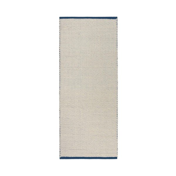 Kék-bézs kézi szövésű gyapjú futószőnyeg 80x170 cm Lenu – noo.ma