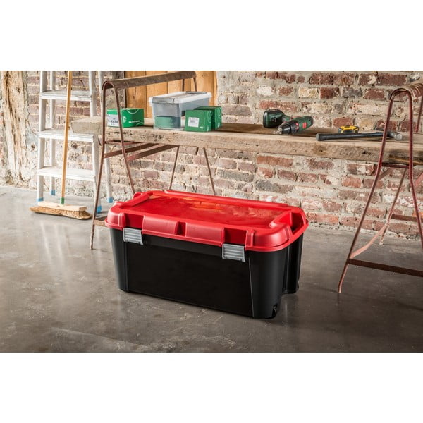 Piros-fekete fedeles műanyag tárolódoboz 79,5x39,5x37 cm Totem – Curver-image-1