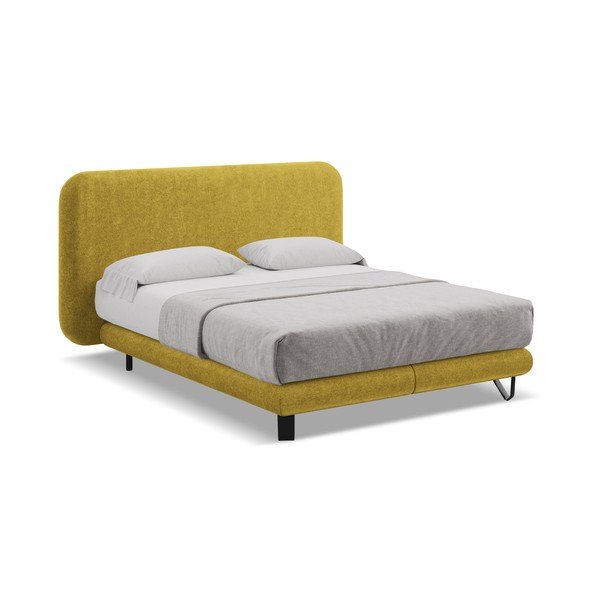 Mustársárga boxspring ágy 140x200 cm Ilima – Makamii-image-1