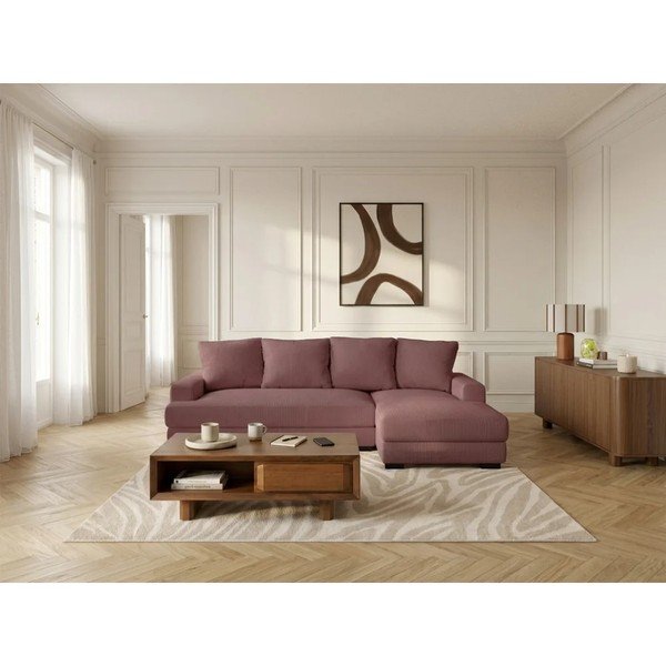 Rózsaszín kordbársony kinyitható-tárolóhelyes sarokkanapé (jobb oldali-heverő résszel) Campi – Bobochic Paris-image-2