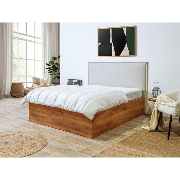 Bézs-natúr színű franciaágy tárolóhellyel, ágyráccsal 160x200 cm Cara – Bobochic Paris-image-1