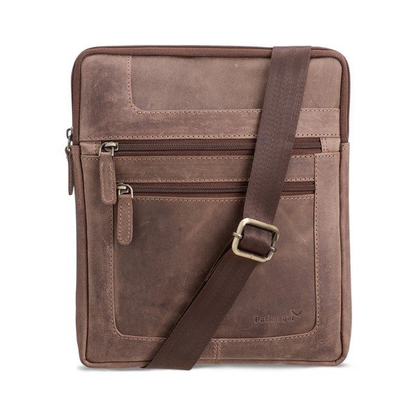 Sötétbarna, bőr válltáska iPad-hez - Packenger-image-3