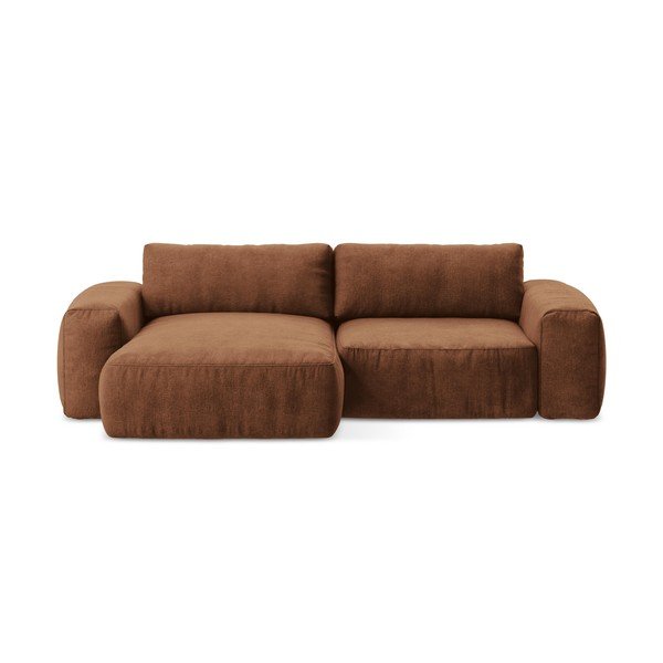 Terrakotta színű zsenília kinyitható sarokkanapé (bal oldali-heverő résszel) Kuki – Makamii