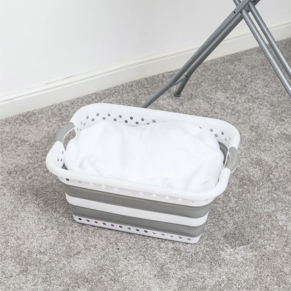 Fehér-szürke műanyag szennyeskosár 40 l - Addis-image-1