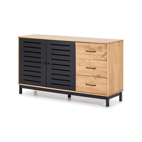 Alessia komód fa konstrukcióval és fekete részletekkel, szélesség 141 cm - Marckeric-image-3