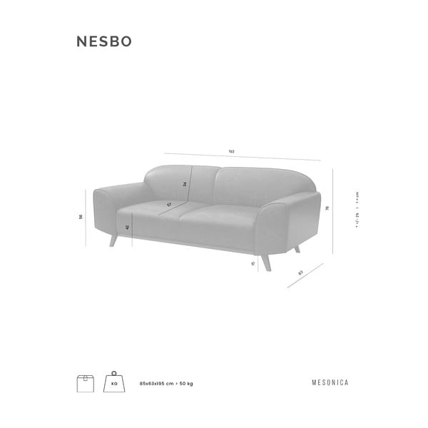 Sötétszürke bőr kanapé 193 cm Nesbo – MESONICA-image-3