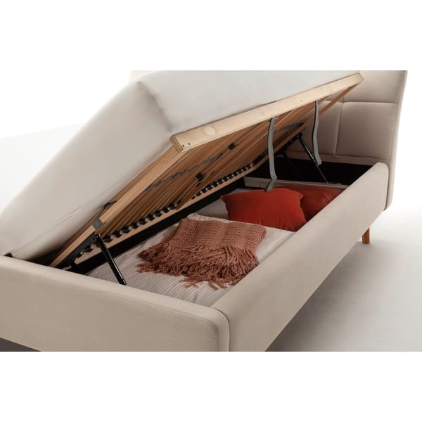 Bézs kárpitozott ágyneműtartós franciaágy ágyráccsal 180x200 cm Mila – Meise Möbel-image-1