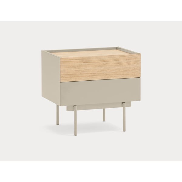 Bézs-natúr színű éjjeliszekrény tölgyfa dekorral Otto – Teulat-image-4